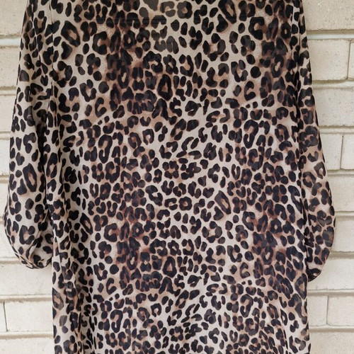 Leopard print shirt refurbished, size S, polyester, beige and brown
