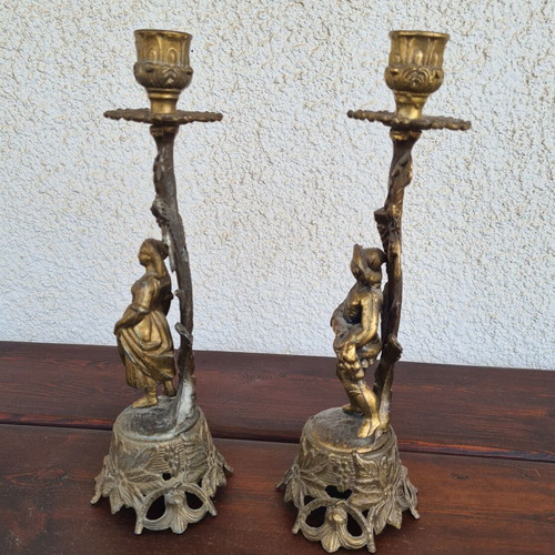 Bronze Mantle Clock Garniture Set used, Baroque style