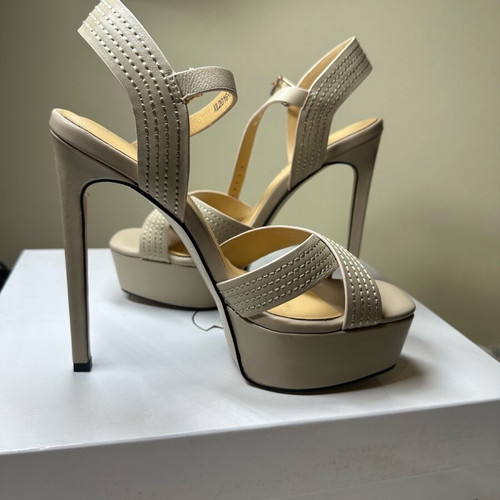 Eva Minge beige sandals new, 15cm heel height, leather