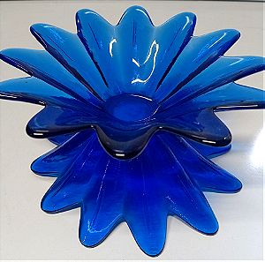 Blue Glass Flower Shaped Bowl