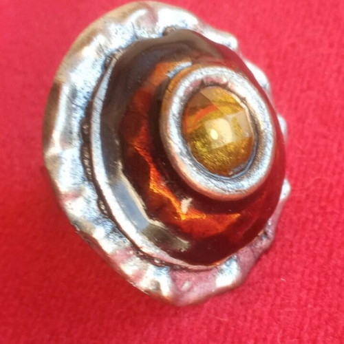 Vintage stainless steel ring with enamel and citrine gemstone like new