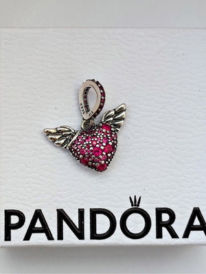 Pandora κρεμαστό ροζ καρδιά με φτερά αγγέλου S925 ALE καινούργιο