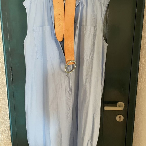 H&M cotton dress with leather belt, turquoise, size M