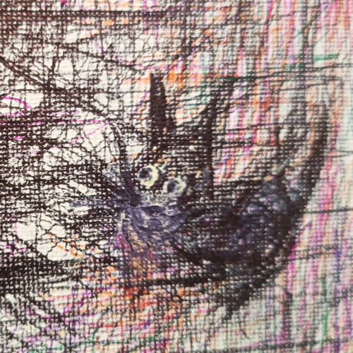 Modern art cat painting with kitten, signed original