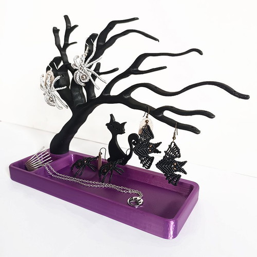 Jewelry Tray Black Cat and Tree 3D Printed Made to Order