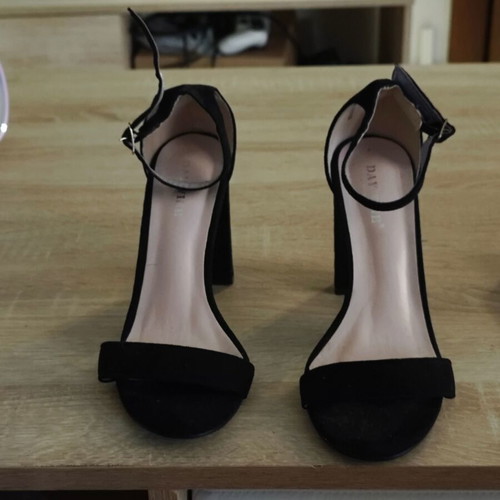 Women's black suede sandals with high thick heel, size 38 like new