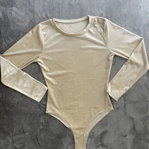 Velour bodysuit long-sleeve size L/40 like new, beige