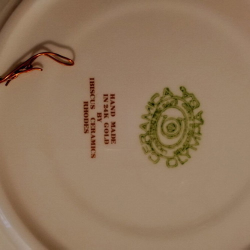 Rodian plate used Olympia Ceramica with gold and enamel