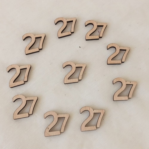 Wooden laser-cut number 27 elements, set of 10