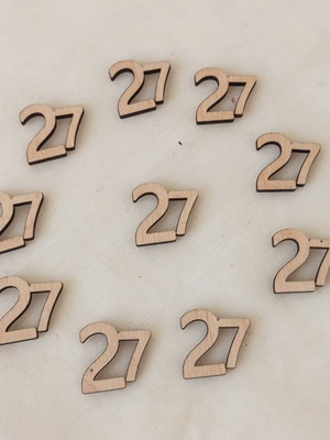 Ξύλινα στοιχεία με αριθμό 27, σετ 10 τεμαχίων, laser-cut
