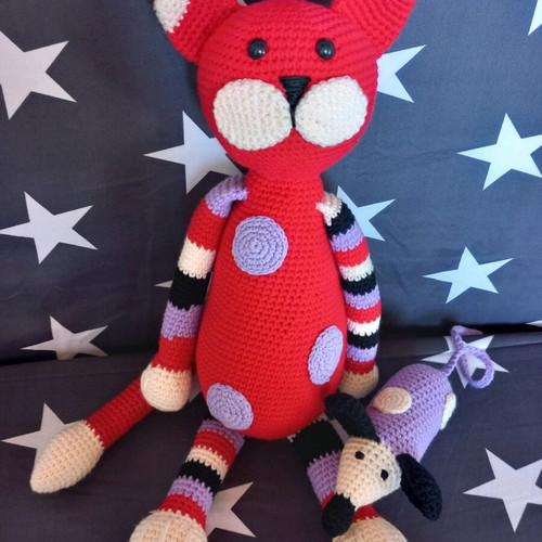 Handmade cat doll new, crocheted from cotton yarn