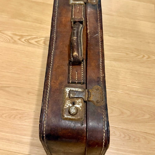English vintage leather suitcase used with patina