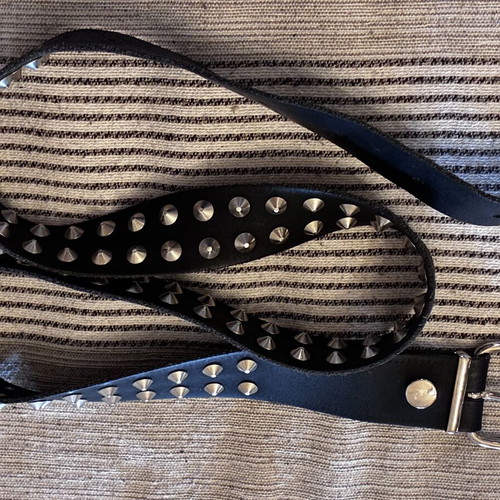Leather belt with metal studs, black, vintage style