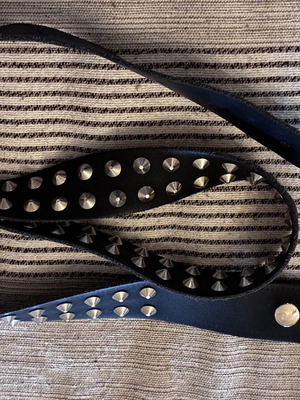 Leather belt with metal studs, black, vintage style