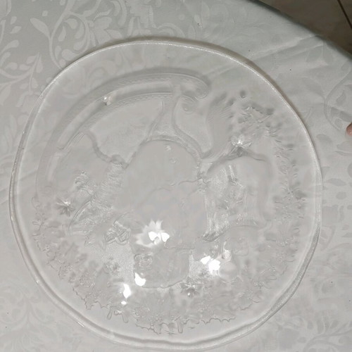 Christmas glass platter with Santa design like new