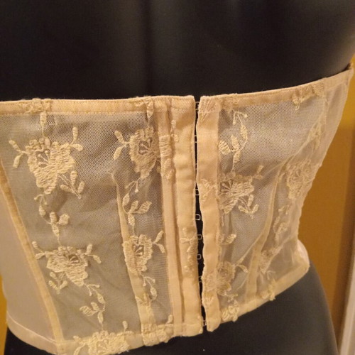 Sisley Strapless Bustier with Lace and Embroidery, New, Cream