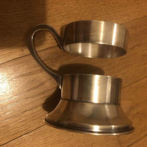 Vintage metal Podstakannik glass holder, silver color