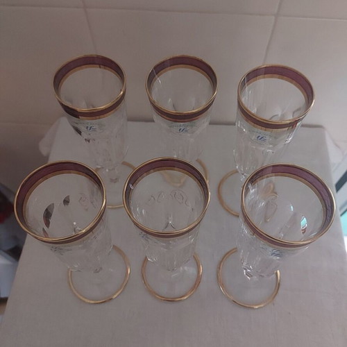 Venetian crystal champagne glasses new, set of 6 with 22-carat gold leaf