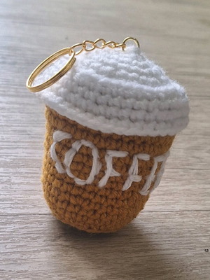 Knitted keychain new with coffee cup design