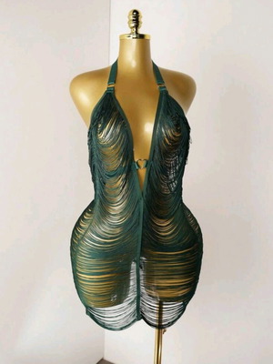 Beach dress green cypress color, new, size M