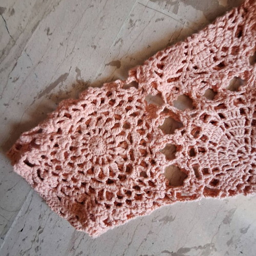 Crochet cardigan XL new, peach color with floral motifs