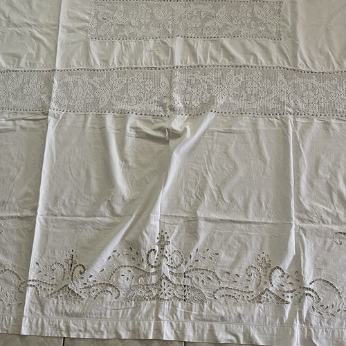 Vintage curtain used with cutwork embroidery on cotton fabric