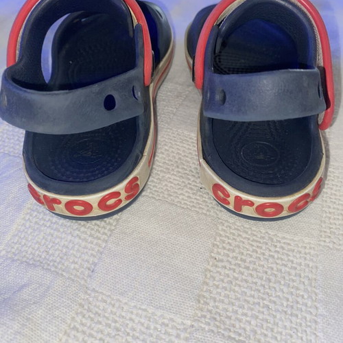Crocs Crocband sandals used, blue and red, sizes 27-28