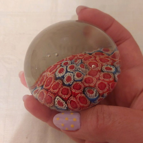 Crystal solid paperweight with flowers at base new