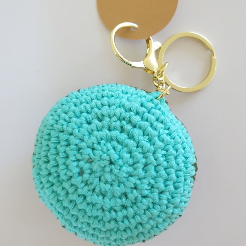 Charm keychain mint eye with olive green crochet handmade, new