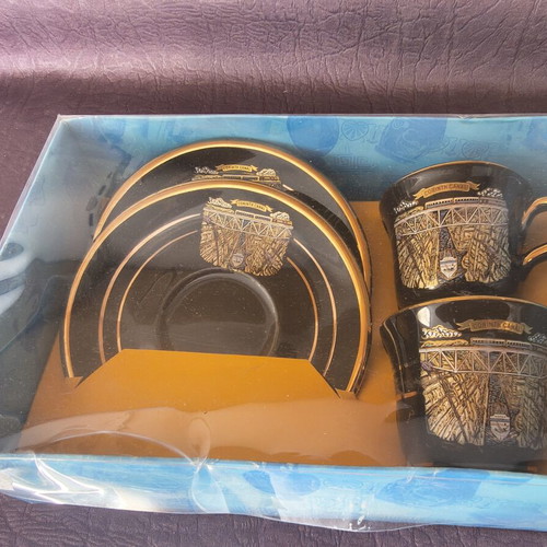 Collectible Coffee Cup Set "Corinth Canal" by D. Strigos, 24K Gold