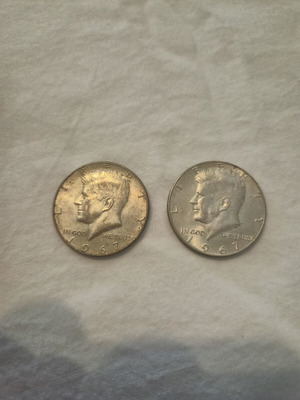 2x Kennedy Half Dollar 1967 US silver coins 40% silver