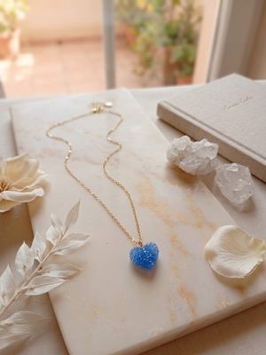 Necklace with blue heart pendant and stainless steel chain, like new