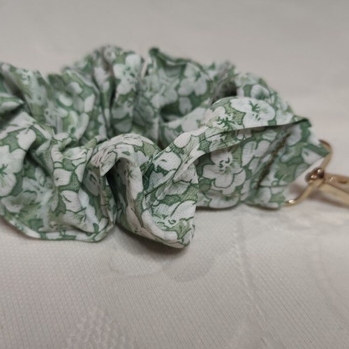 Handmade keychain with parrot charm, scrunchie style