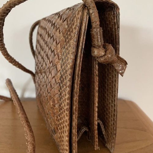 Leather snake skin crossbody bag new, rust color