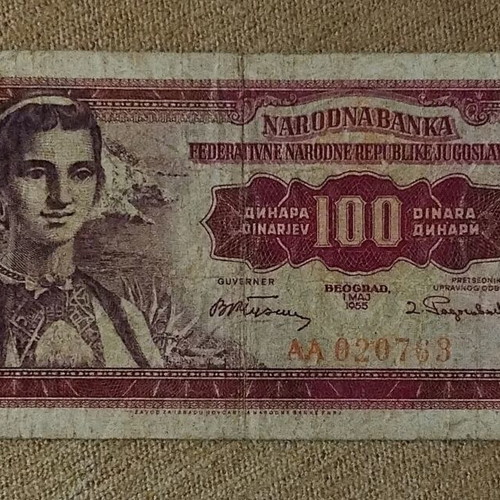 Yugoslavia 100 Dinar 1955 banknote used, rare