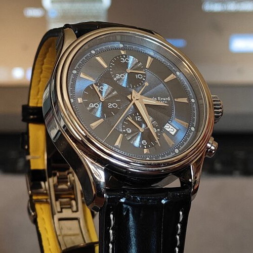 Louis Erard Heritage men's watch used, stainless steel case, leather strap, Swiss automatic