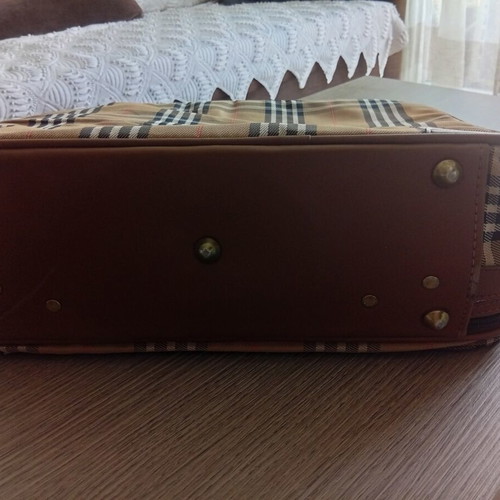 Vintage checked shoulder bag used, brown and beige