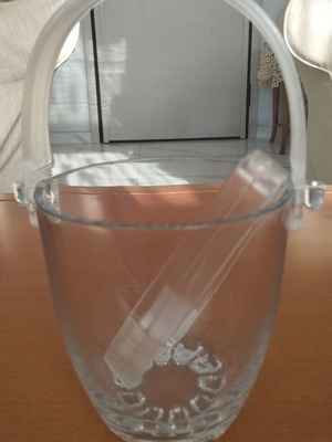 Glass Ice Bucket with Tongs and Handle new