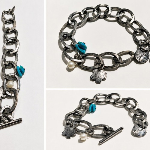 Danon bracelet silver tone with turquoise and pearl, like new