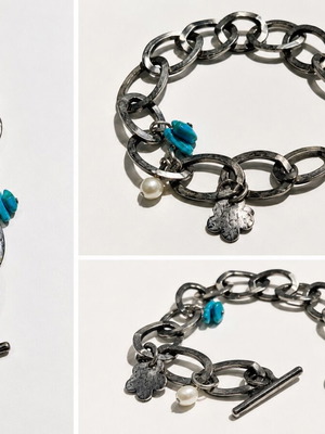 Danon bracelet silver tone with turquoise and pearl, like new