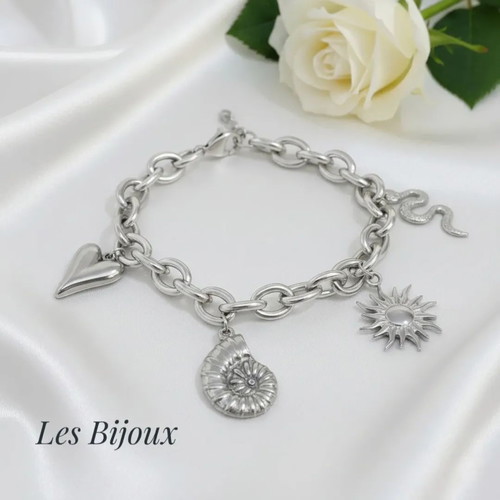 Chunky Bracelet from Stainless Steel with Symbol Charms new