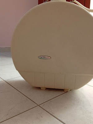 Hatbox suitcase used, beige-sugar color, 60s-70s New York