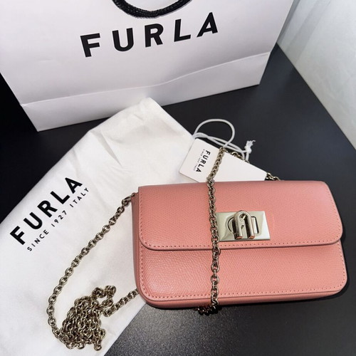 Mini Furla shoulder bag new, coral leather