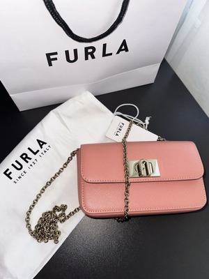 Mini Furla shoulder bag new, coral leather
