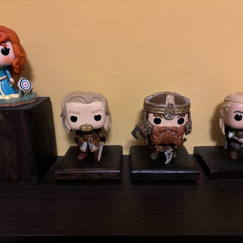 Funko Pop figures set with handmade wooden bases like new