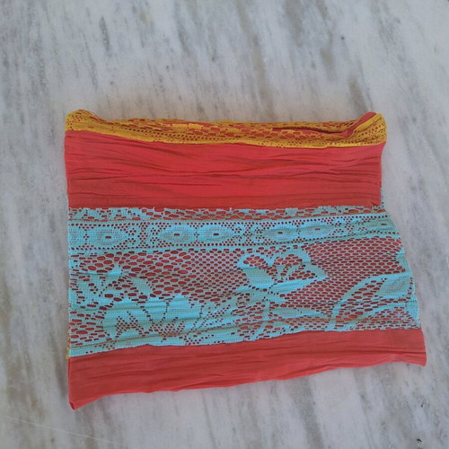 Handmade orange coral summer clutch with lace new
