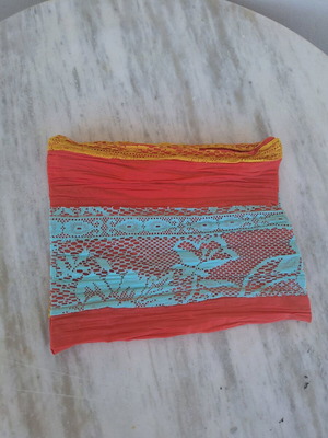 Handmade orange coral summer clutch with lace new