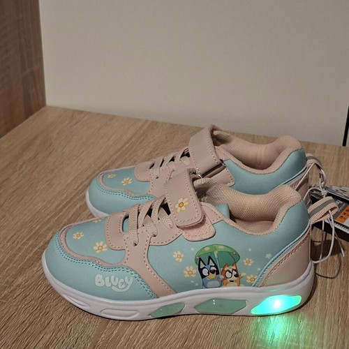 Bluey Sneakers with LED Lights, Size 27, Pink and Turquoise