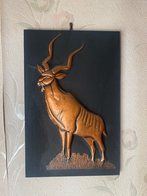 Decorative wall panel with Kudu antelope design in copper and wood like new