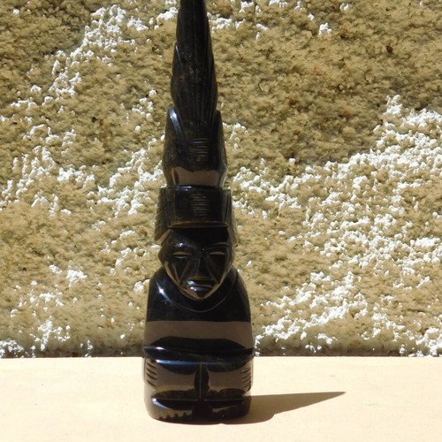 Handmade Maya Aztec Statue from Gold Sheen Obsidian, like new